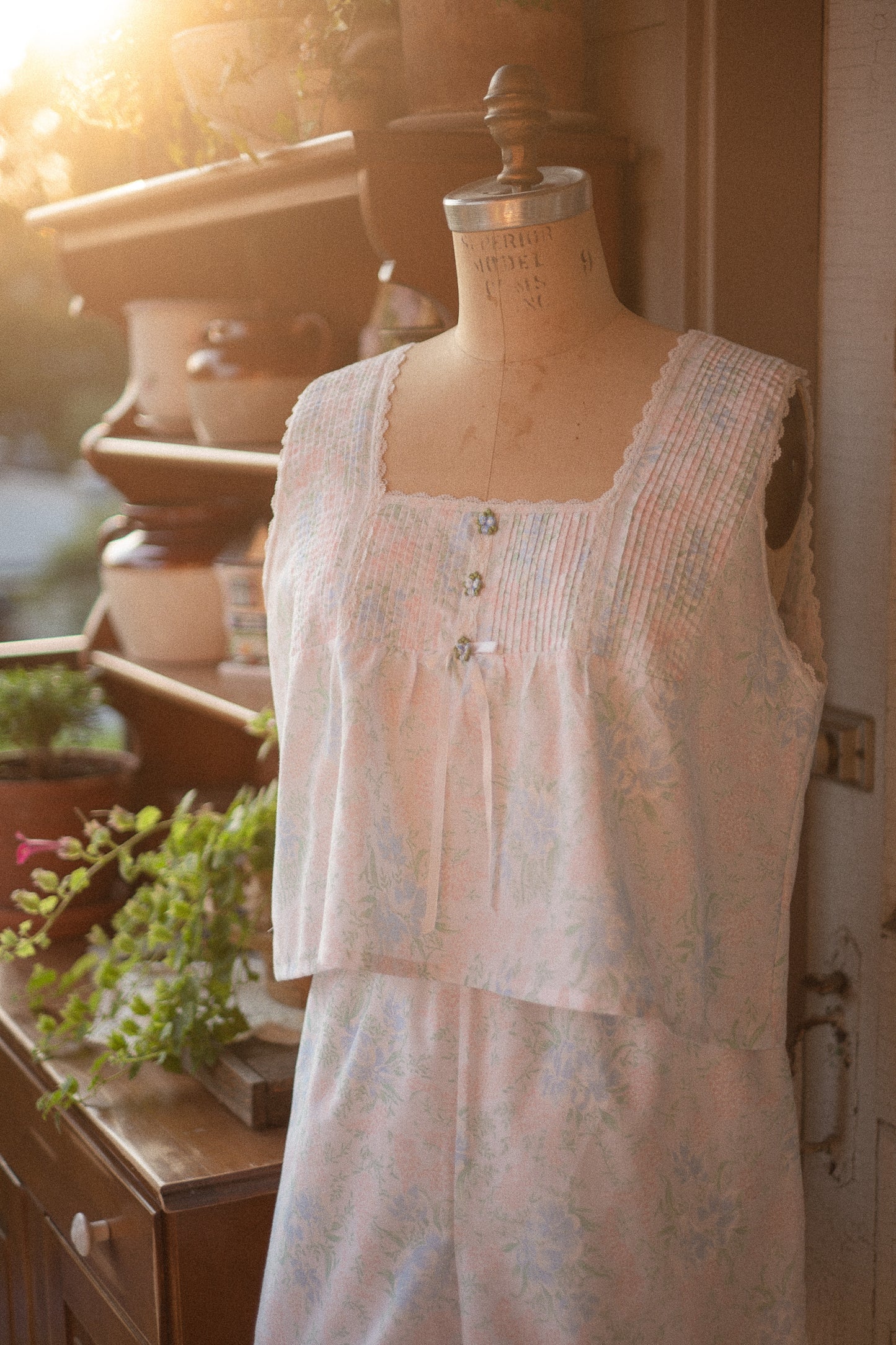 Vintage embroidered floral pyjama set