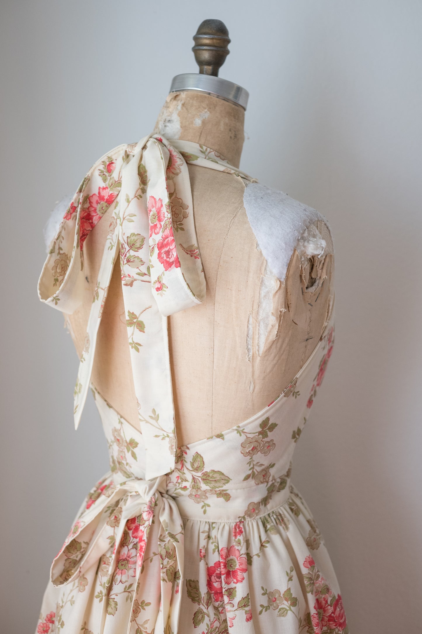 Handmade vintage floral apron set - pink rose