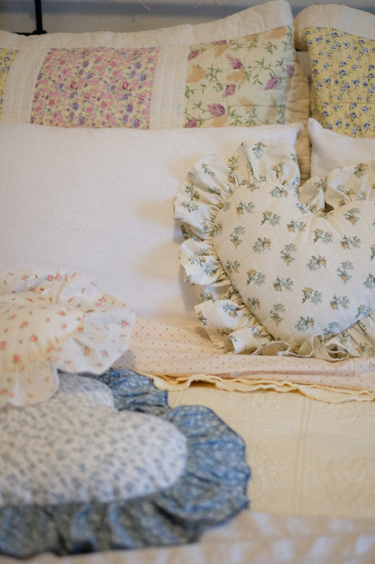 Handmade ruffled heart pillow - buttercup ♡