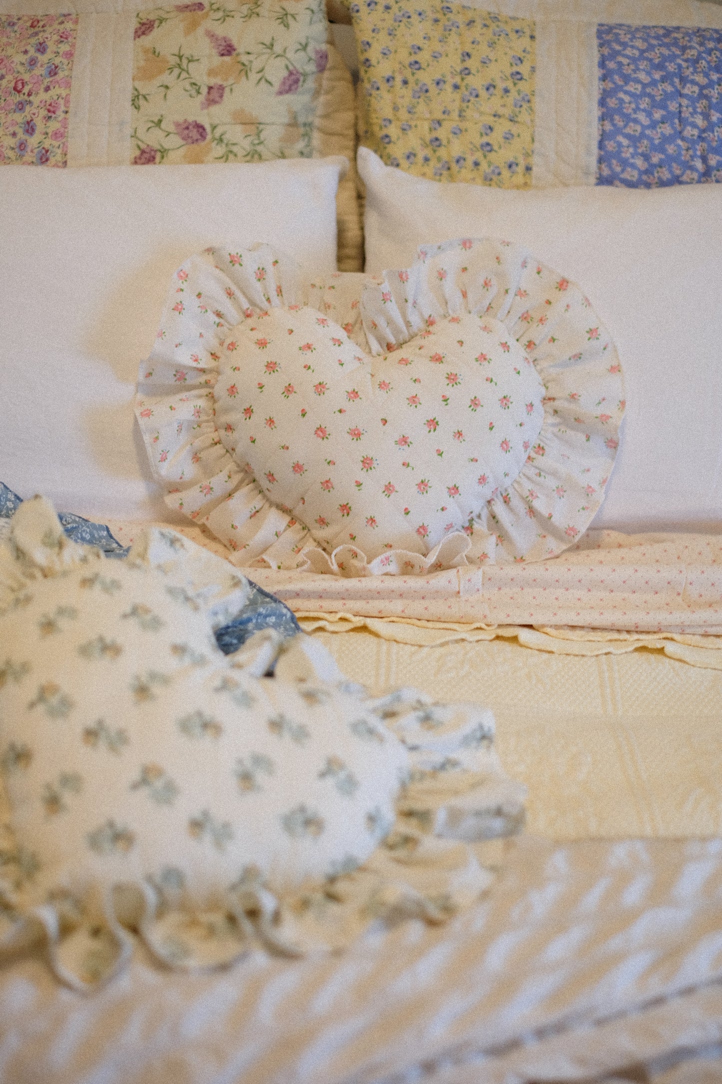 Handmade ruffled heart pillow - buttercup ♡
