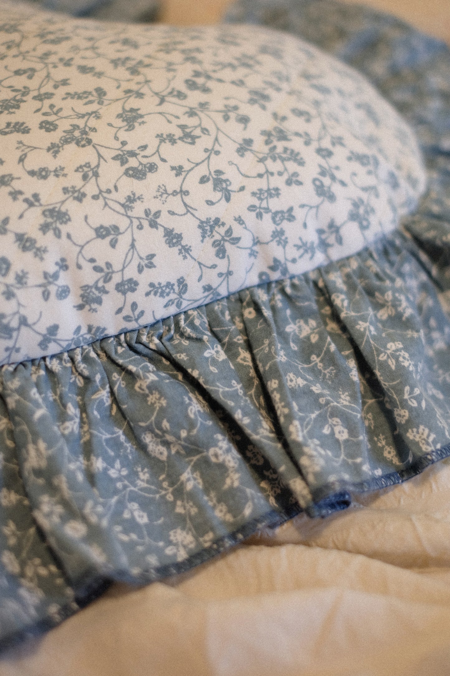 Handmade ruffled heart pillow - Something blue ♡