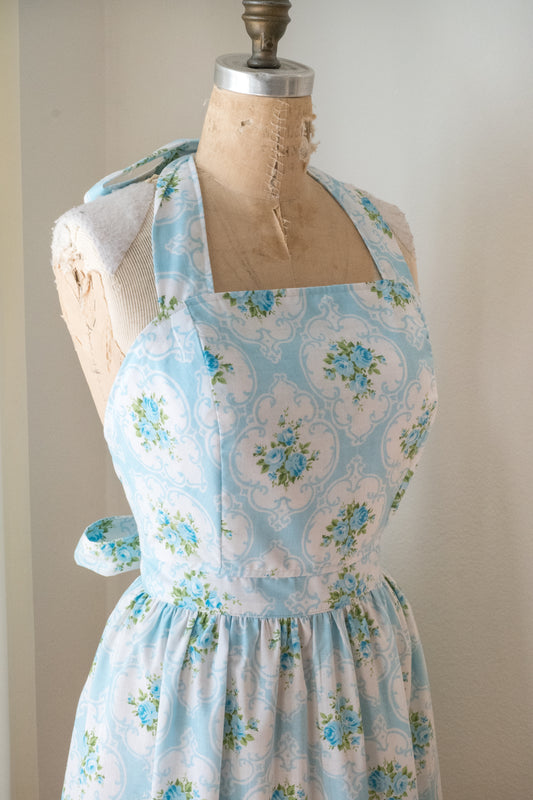 Handmade vintage floral apron set - Vintage tiffany